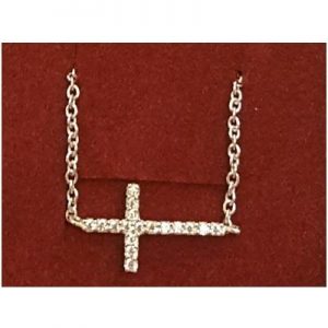 Hanger/collier - Liggend kruisje 15 mm met zirkonia's