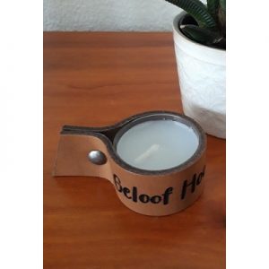 Leren waxinelichtjeshouder - Geloof Hoop Liefde - bruin