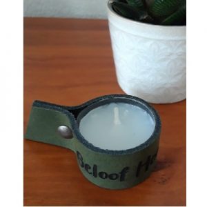 Leren waxinelichtjeshouder - Geloof Hoop Liefde - groen