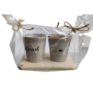 Cadeauplankje - met 2 mokjes - creme
