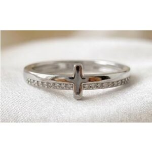 Ring liggend kruis - 925 zilver - maat 7