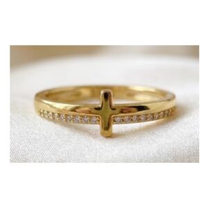 Ring liggend kruis - Gold Plated op 925 zilver - maat 7