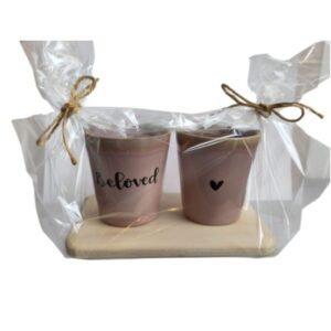 Cadeauplankje - met 2 mokjes - roze
