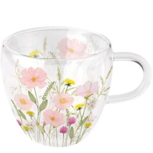 Dubbelwandig theeglas - Pastel flowers
